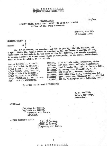 99BG General Orders Purple Heart Awards 10-15-1943